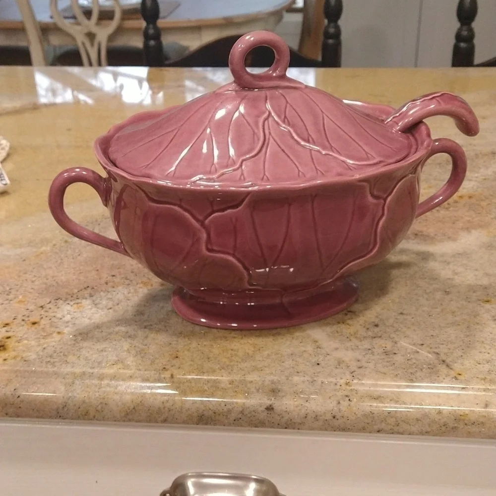 Metlox pottery eggplant purple cabbage lettuce ware vintage rare soup tureen